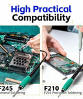 Beefy 200W High Power Soldering Station Kit With Two Helping Hands Fast Heat Up One Second Heat Up Three Second Melt 100 to 240V Compatible Smart Temperature Control Copper Transformer For Precision Electronics. High practical compatibility for F245 and F210 soldering tips