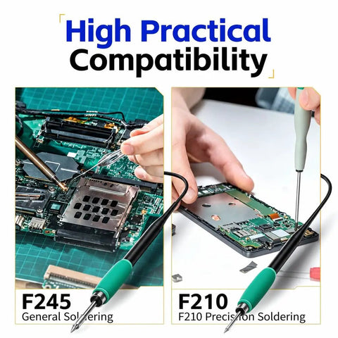 Beefy 200W High Power Soldering Station Kit With Two Helping Hands Fast Heat Up One Second Heat Up Three Second Melt 100 to 240V Compatible Smart Temperature Control Copper Transformer For Precision Electronics. High practical compatibility for F245 and F210 soldering tips
