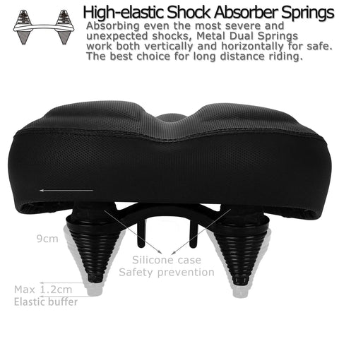 Ultra Comfortable Oversized Bike Seat With Memory Foam Padding And Extra Wide Soft Saddle, shock absorbing springs visible