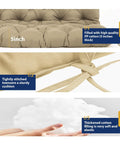Replacement Cushions For Outdoor Furniture 60x40 Inch Waterproof Porch Bench Cushions For 2 To 3 Seaters With Ties And Backrest 5 Inch Thick Patio Swing Chair Cushion For Garden Backyard Easy To Clean And Breathable Khaki, showcasing thick cotton filling, tight stitching, and ties.