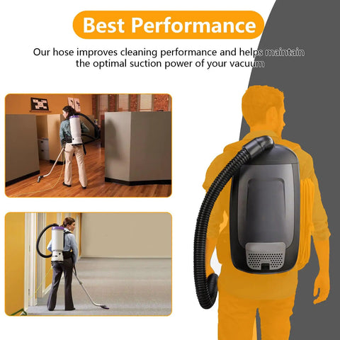 Static Dissipating Backpack Vacuum Hose With 1-1/2 Inch Cuffs Replacement For Super Coach And Mode 6 in use by cleaners