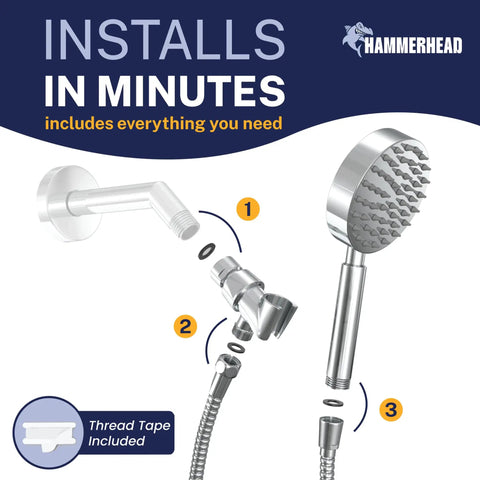 Solid Metal Handheld Shower Head With Hose And Brass Holder Chrome Finish 2.5 GPM High Pressure No Rust Heavy Duty Build 6 Foot Flexible Extension Durable