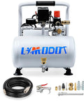 Ultra Quiet 60dB Oil Free Electric Air Compressor With 1 Gallon Steel Tank For Woodworking And Garage Projects Includes 1 HP Of Power And 25 Ft Air Hose Kit Powers Brad Nails Staplers Airbrushes And More shown with accessories