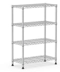 Rock Solid Heavy Duty 4 Tier Steel Wire Storage Rack With Durable Chrome Finish adjustable height shelving unit, suitable for garage, kitchen, or office.