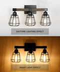Must Have Farmhouse Vanity Light For Bathroom With Three Lights Rustic Wood And Matte Black Industrial Wall Fixture Over Mirror Modern Cage Sconce For Hallway Kitchen Bedroom Versatile Lighting For Home Decor