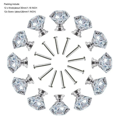 Crystal Clear Cabinet Knobs 12 Pack 30mm Diamond Shape Glass Dresser Handles For Drawers Silver Finish Dope Look Easy Install Durable Zinc Alloy Knobs For Furniture And Cabinets