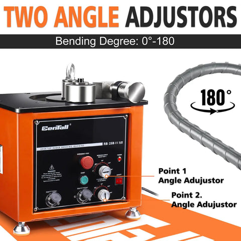 Centall 1 Inch 1600W Electric Rebar Bender With Dual Foot Pedals Ultra Fast Bending Tool, showing angle adjusters and control panel.