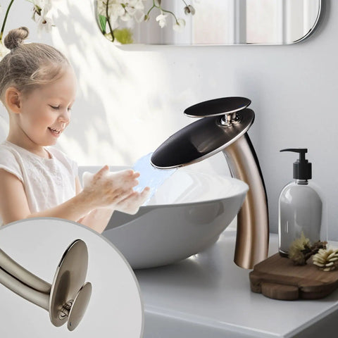 Brushed Nickel Waterfall Bathroom Faucet With Single Handle And Single Hole Brass Lavatory Vanity Vessel Faucet Spa Vibe