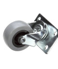 Rock Solid HF03P Swivel Plate Caster for heavy duty carts with gray wheel and metal plate, designed for commercial kitchen use.