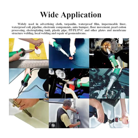 Various applications of 110V 1600W Hot Air Welder Gun For Plastic Repairs And DIY Projects in different settings and tasks