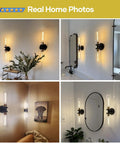 Black And Gold Wall Sconces Set Of Two With Thick Clear Glass Shades Modern Bathroom Lighting for mirror and vanity.