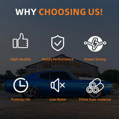 Infographic on benefits of Tailgate Window Lift Regulator Motor with icons for quality, performance, longevity, and materials.