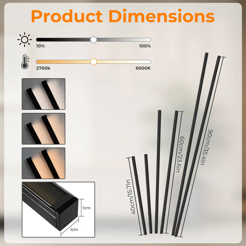 Product dimensions of FTL CCT LED Recessed Lighting Kit, Wood Slat Wall Panel Lights 2700K-6000K with size indicators.