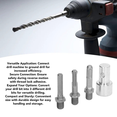 Round Shank Drill Adapter for Impact Drivers and Drills, Hooks Up 10mm Shank to 1/2 Inch Threaded Chuck shown with drill bit.