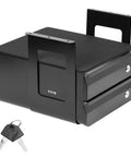 Under Desk Double Stacked Slide Out Drawers With Lock For Secure Home Office Storage Organizer, black durable steel with keys shown