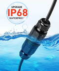 IP68 connector illustration from 3 Pack Outdoor Junction Box Kit With 3 Pin Connectors, waterproof in water, blue background