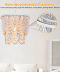 Two Tier White Wood Beaded Chandelier With Draped Maple Beads In Soft Painted White Finish Boho Farmhouse Pendant Light