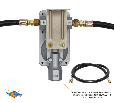2-Stage Auto Changeover Propane Regulator With 12-Inch Pigtails For RVs Vans And Trailers; shown with hoses