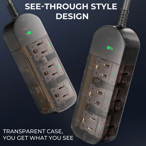 Weatherproof Outdoor Power Strip With IPX6 Waterproof Surge Protector Transparent Design All Weather Ready 3 Wide Outlets