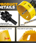 KATA 6-inch yellow hole saw kit for recessed lighting with dust bowl; includes arbor and split-tip drill bits