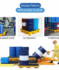 Heavy Duty Polyethylene Spill Containment Tray For Oil Drums With Drain, Industrial Stackable Spill Pallet in use at different locations