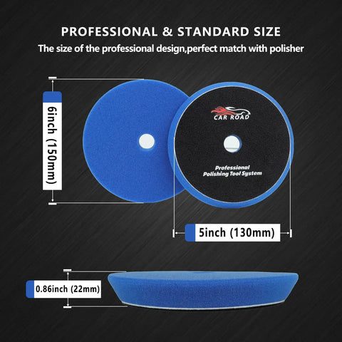 Six Piece 6 Inch Buffing Polishing Pad Kit With Sponge And Wool For Car Buffing, Polishing And Waxing On 5 Inch Backing Plate