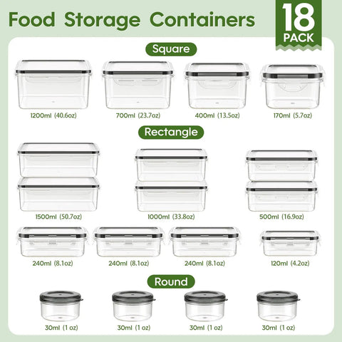 36 Piece Plastic Food Storage Containers With Lids For Pantry And Kitchen Organization A Must Have BPA Free Leak Proof Reusable Set layout