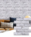3D Faux Brick Peel And Stick Tiles Set Of 10 Small 11.8 By 11.8 Inch PVC Wall Panels In Warm White for kitchen or fireplace backsplash