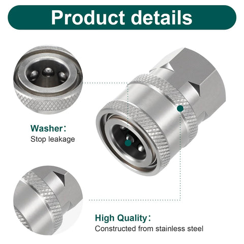 4-pack stainless steel 1/4 in NPT pressure washer quick-connect couplers; male and female plugs