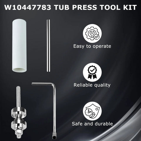 Top Shelf Washer Bearing Swap Kit With Oem Tub Seal And Heavy Duty Installation Tool Built For Whirlpool Cabrio Maytag Bravos includes W10447783 tub press tool kit components.