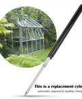 Two Pack Auto Roof Vent Opener For Greenhouse Ventilation Solar Powered Heat Sensitive Window Opener Kit shown with a greenhouse