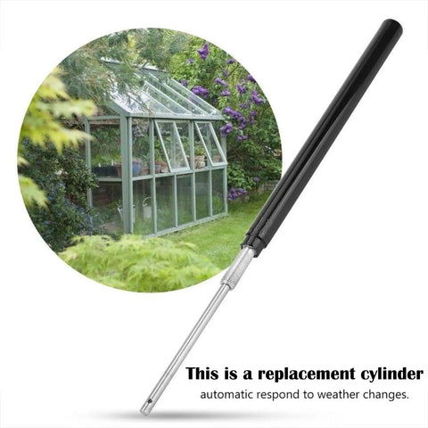 Two Pack Auto Roof Vent Opener For Greenhouse Ventilation Solar Powered Heat Sensitive Window Opener Kit shown with a greenhouse