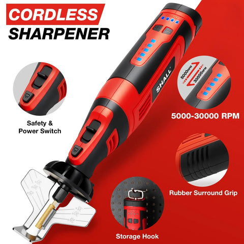 Cordless Chainsaw Sharpener Kit With 8V Motor And 2500mAh Battery Includes Six Titanium Coated Diamond Drill Bits And Angle Guide