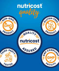 Nutricost quality seals for non-GMO, gluten-free, third-party tested, and GMP compliant product.