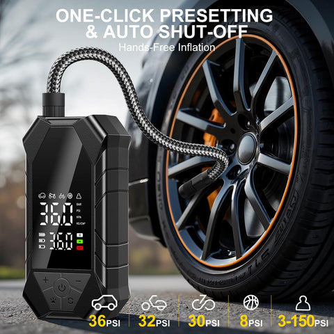 Cordless Tire Inflator Portable Air Pump With LED Light And Smart Digital Gauge, 150 Psi Fast Inflation For Cars