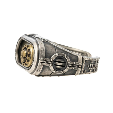 Straight Up Premium Warhammer 40K Adeptus Mechanicus Cipher Of The Machine God Ring For Men Gold Plated 925 Sterling Silver Gothic Gaming Jewelry, showcasing a detailed gear design.