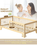 Low Profile Twin Floor Bed With Quick Release Guardrails And Sturdy Wood Frame dimensions with measurements and wooden slats.