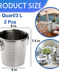 Two Pack 3 Quart Stainless Steel Ice Buckets With Handles, Wide Rim Beverage Tubs For Beer And Wine, Party Chill Kit For Indoor Outdoor Use, Rust Resistant Bar Accessory For Home And Gatherings