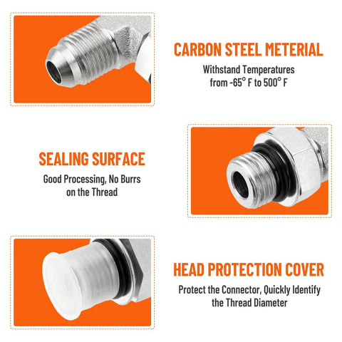 Racewill 5-pack 3/8 in JIC 37° elbow hydraulic fittings with protection covers, carbon steel