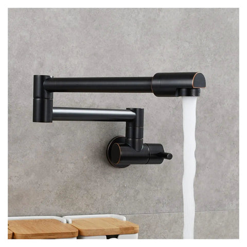 GAZOGJ Faucet, Brass Kitchen Faucet Tap Wall Mount Single Cold Single Hole Mixer Rotate Fold Faucet Chrome,1-I with water flowing