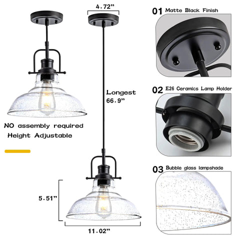 Seeded Glass Pendant Light In Matte Black Finish Dope Industrial Mini Design With Adjustable Rope Height Ideal For Kitchen Island Hallway Foyer Or Dining Room Bulb Not Included