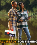 Couple fishing by lake with 3 Layer Tackle Box With Tackle Included, 321 Pcs Lure Kit, featuring pliers and accessories