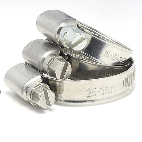 90-piece stainless steel hose clamps set, 5/16–2-3/8 in (8–60 mm), with hex bolts, Amazon brand