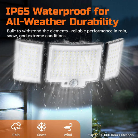 LED Motion Sensor Security Flood Lights With Remote Control, Daylight 6500K 20W 3000 Lumens Waterproof 3 Head in rain