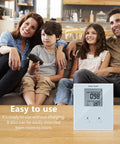 Family using Portable Home Radon Detector With Long And Short Term Monitoring, Battery Powered, No Fuss Setup, Easy Readouts And Real Time Readings in living room