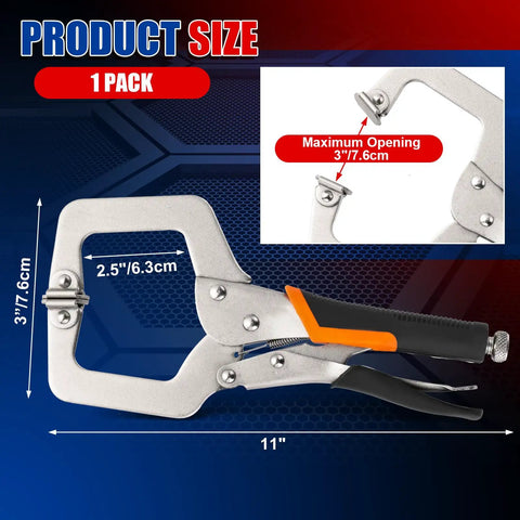 11 Inch Locking C Clamp Pliers With Quick Release showing dimensions 11" length and 3" maximum opening