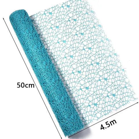 Pro Grade Flower Wrapping Mesh Paper For Bouquets, Irregular Hollow Net Wrapper, light blue, 50cm wide, 4.5m long roll