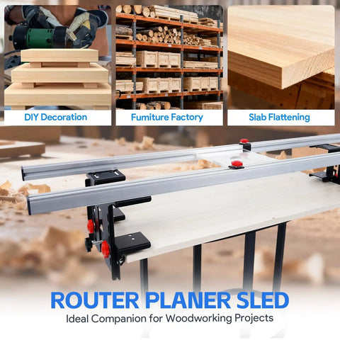 48 Inch Adjustable Router Sled For Slab Flattening With Reinforced Rails in woodworking setup