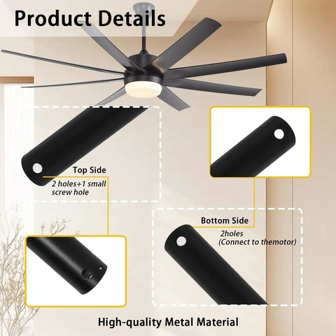 Hella Sturdy 16 Inch Ceiling Fan Extension Rod Non Threaded Drop Pipe Built Tough For No Fuss Install And Solid Support On Just About Any Standard Roof Mount In Matte Black, showing detail of mounting holes.