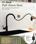 Heavy Duty 304 Stainless Steel Kitchen Faucet With Pull Down Sprayer And Smooth Glide Handle Slick Finger Print Resistant Finish, 15-inch hose